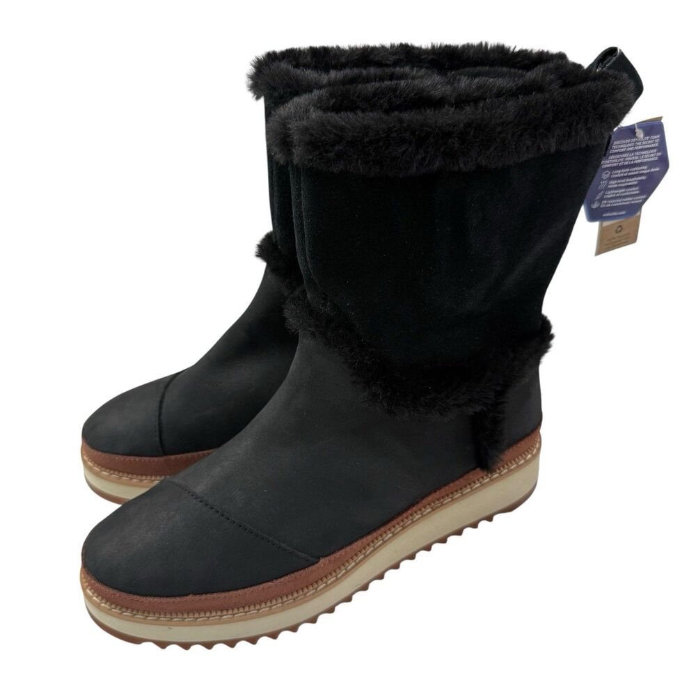 TOMS NEW Makenna Water Resistant Suede Boots Women 7 Black Leather Ortholite